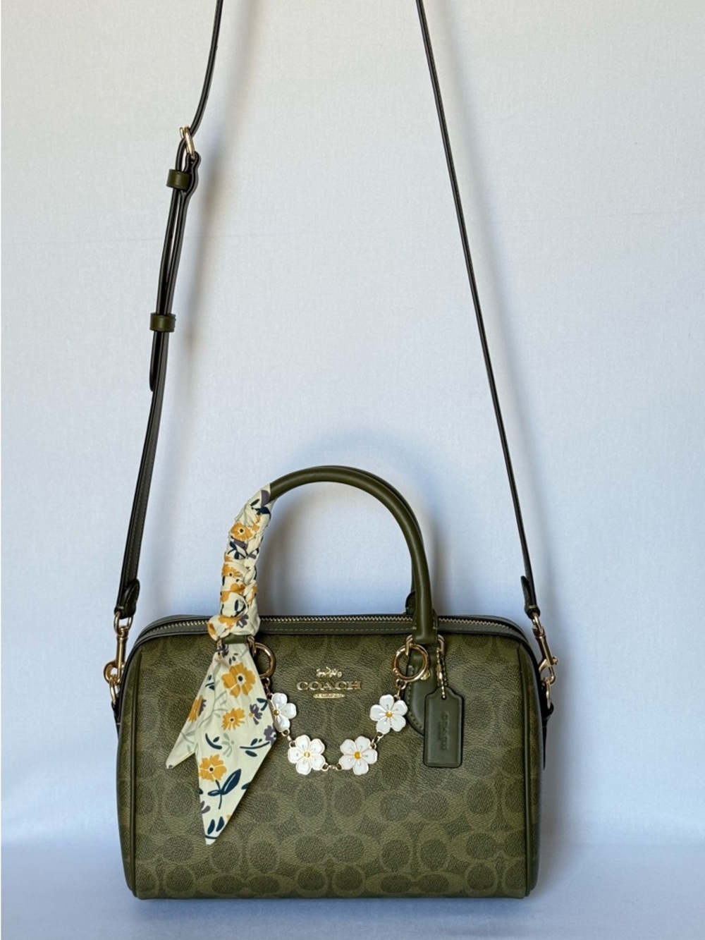 Coach Rowan Satchel Bag Olive/Gold hardware Signature Top Handle Crossbody NWT - Picture 11 of 14